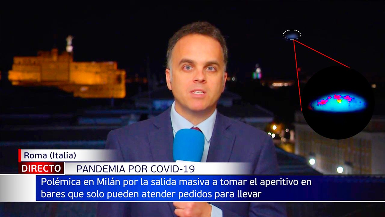 Un OVNI en plena conexión en directo en las Noticias desde Roma (Video)